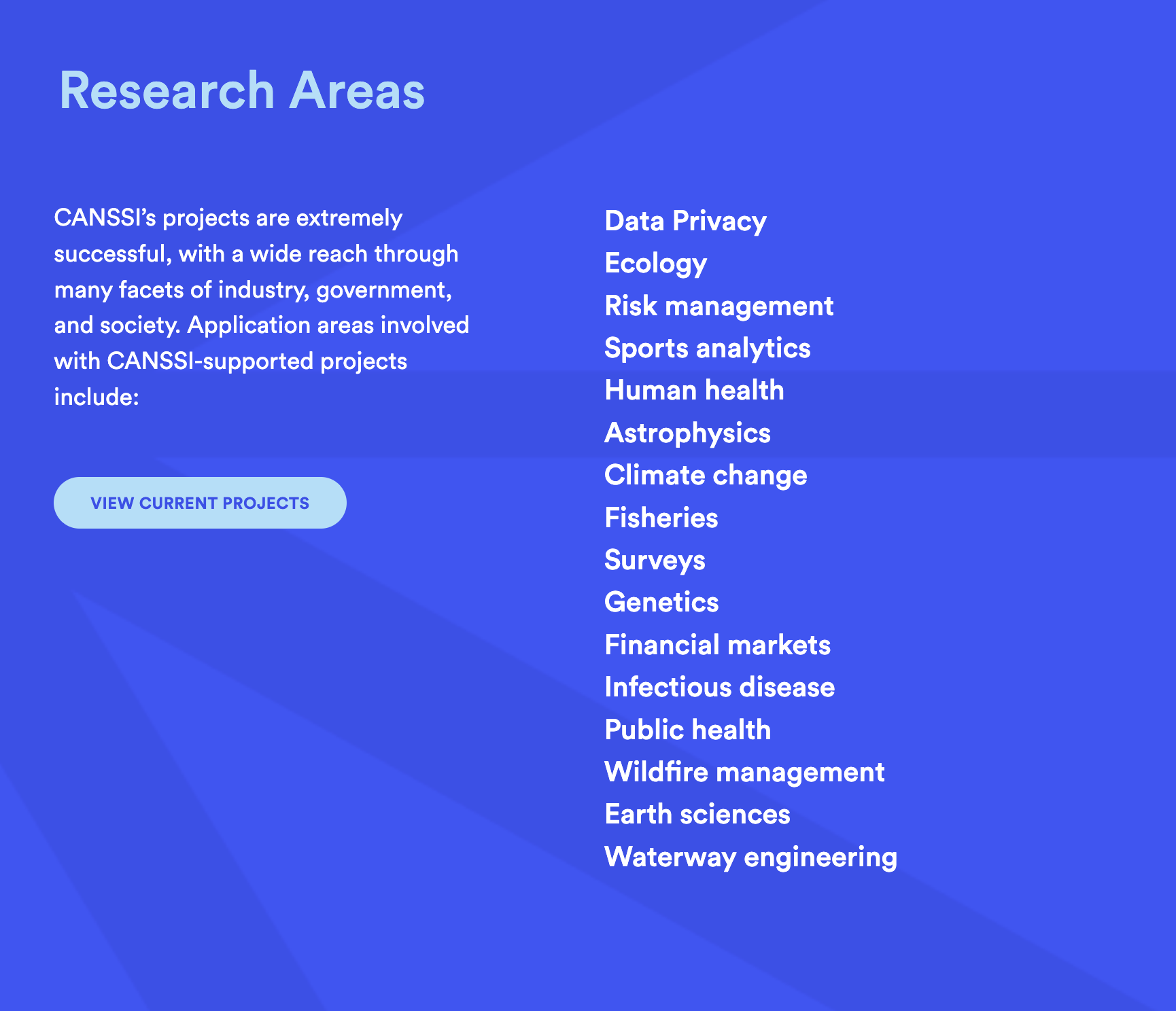 A panel showing the various areas of research CANSSI supports.