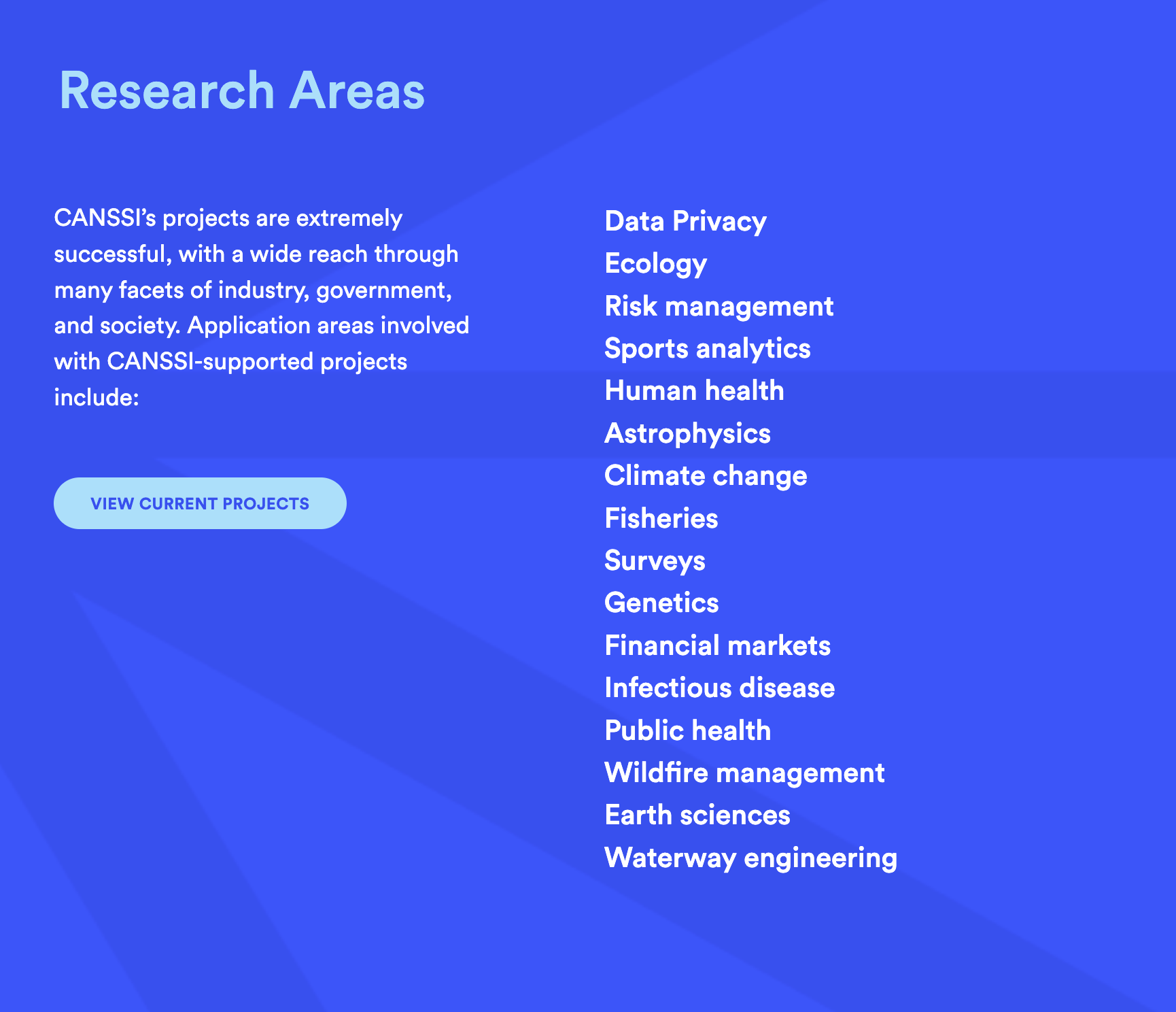 A panel showing the various areas of research CANSSI supports.