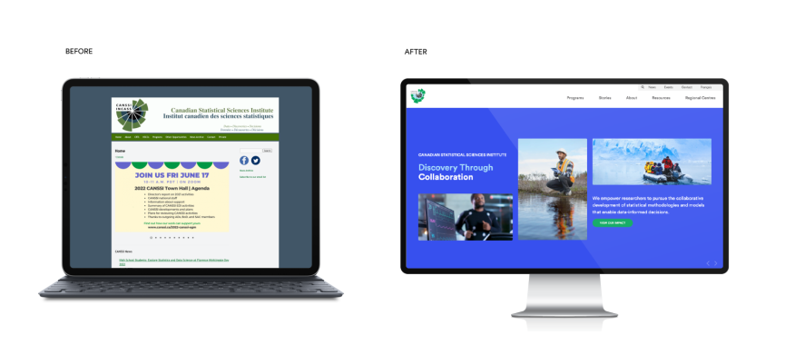 The Canadian Statistical Sciences Institute (CANSSI) works with universities across Canada to further the practice of statistical sciences. We developed a refreshed digital identity and a custom web solution with a striking colour palette and contemporary design elements to create an engaging experience.