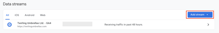 You can click the blue “Add stream” button to pull in data from other websites and apps.