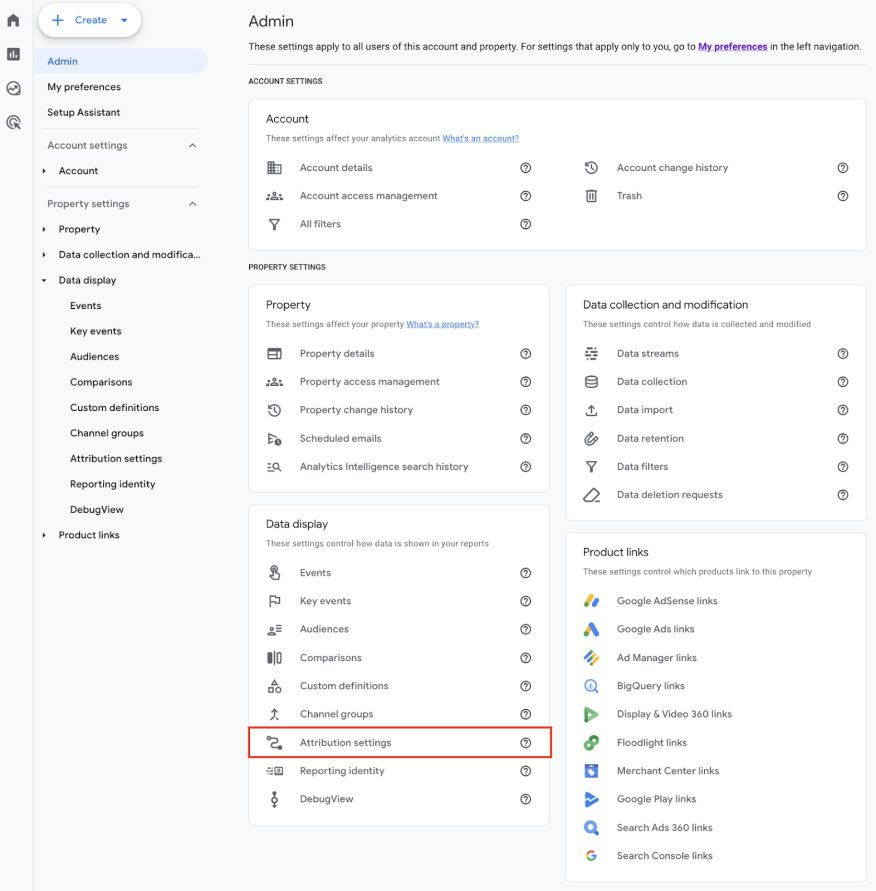 View and manage your organization's attribution settings from the admin settings, selecting Attribution settings under Data display.