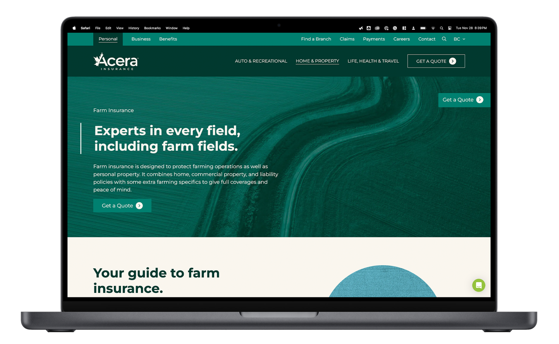 An example of a product page on Acera Insurance's website.