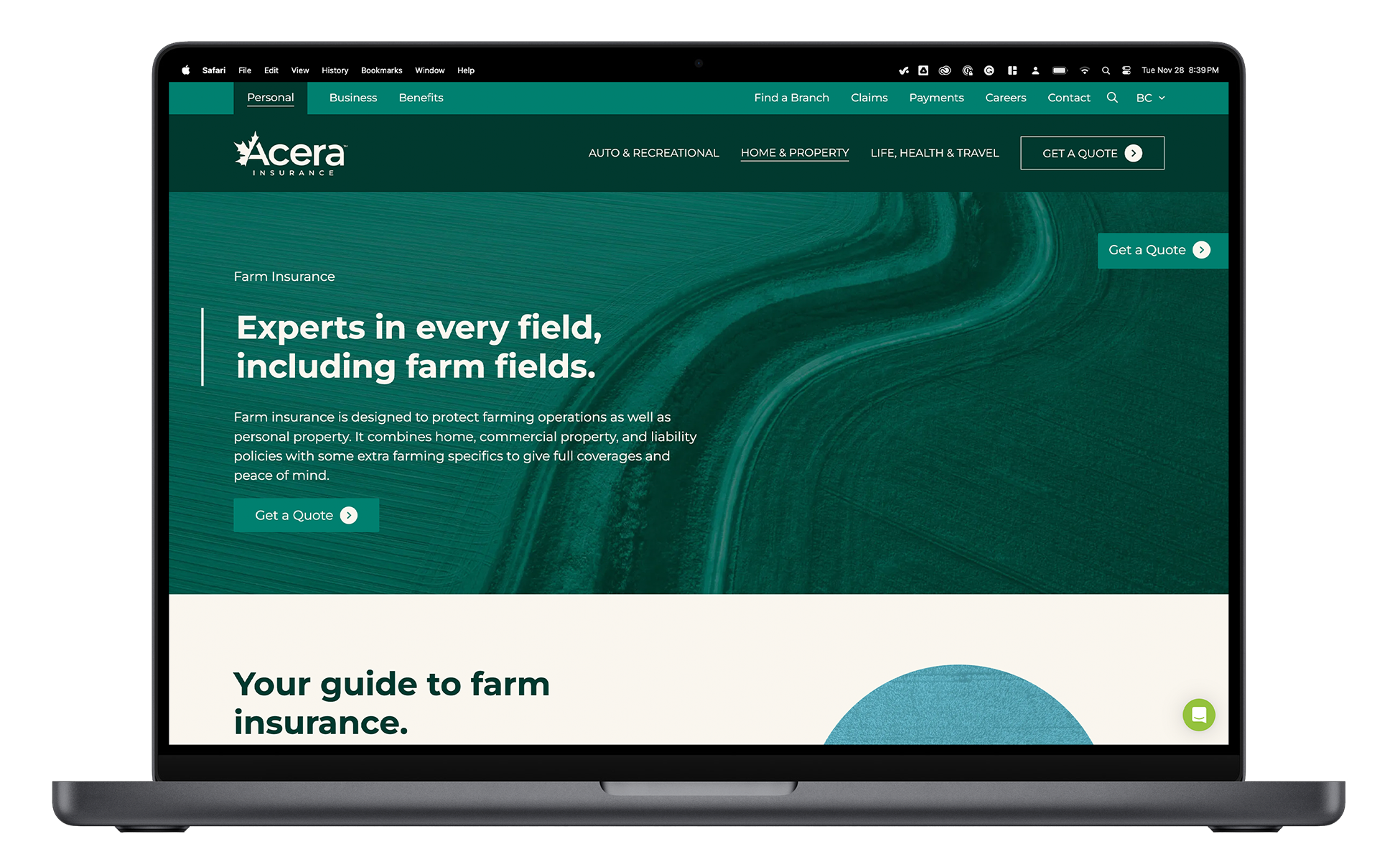 An example of a product page on Acera Insurance's website.