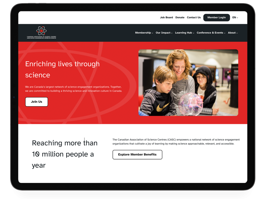 A screenshot of the CASC homepage displayed on an iPad