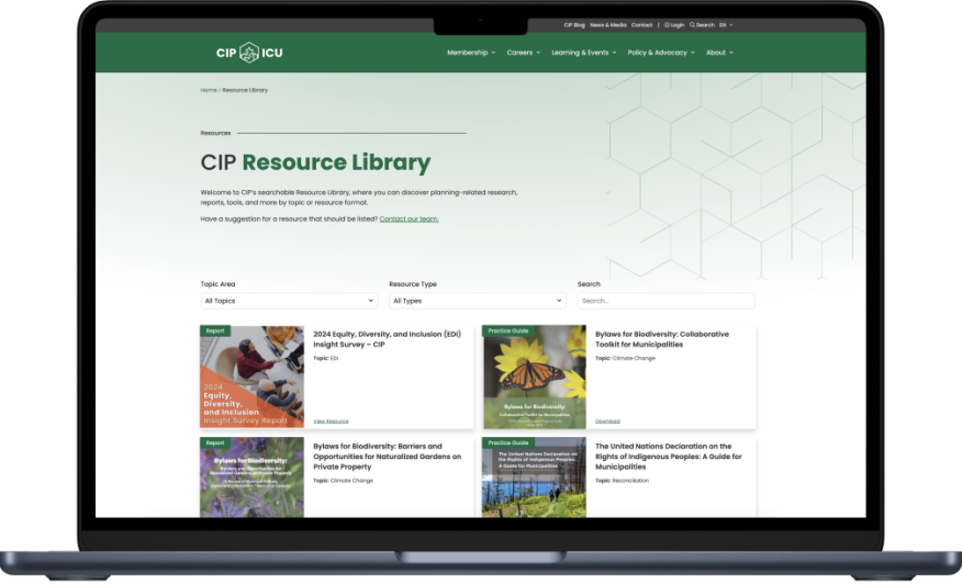 Screenshot of the CIP website Resource Library