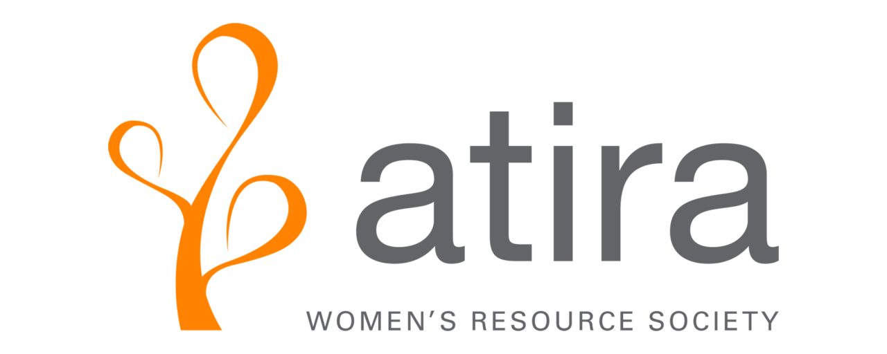 Atira Women’s Resource Society logo with abstract orange plant icon and grey text