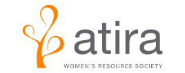Atira Women’s Resource Society logo with abstract orange plant icon and grey text