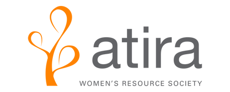 Atira Women’s Resource Society logo with abstract orange plant icon and grey text