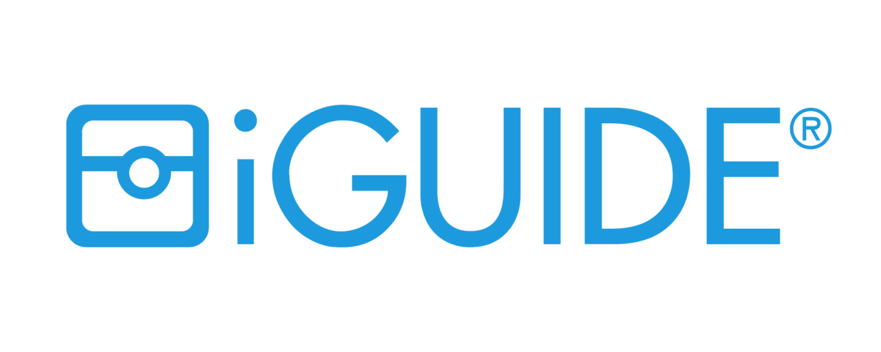 iGUIDE logo with blue camera icon and bold blue text