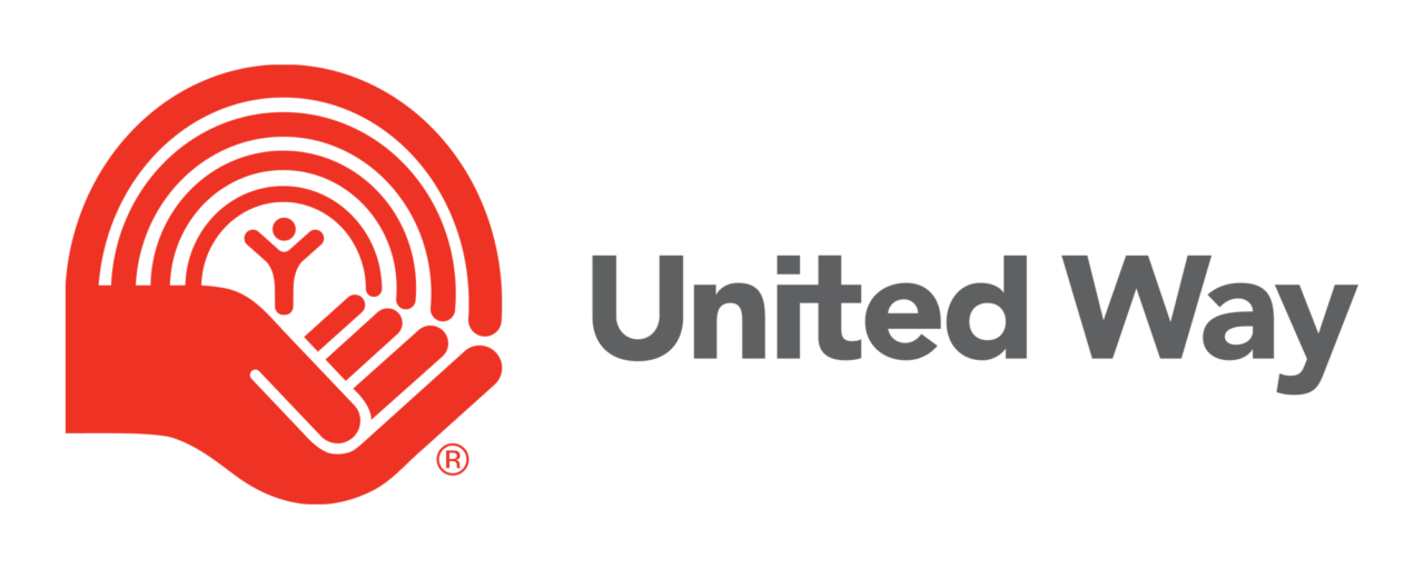 United Way logo with a red hand holding a figure surrounded by circular lines