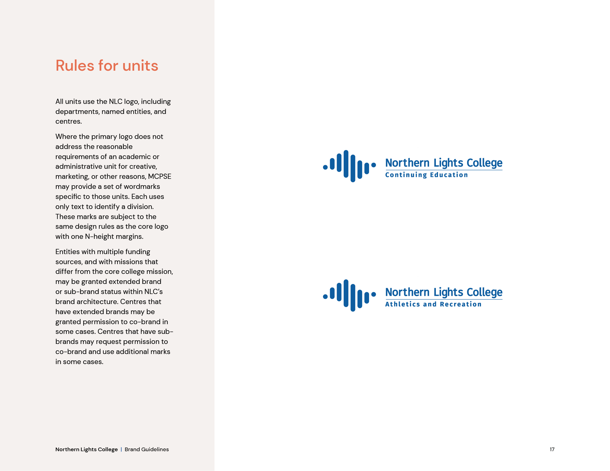 Northern Lights College logo rules for units and departments