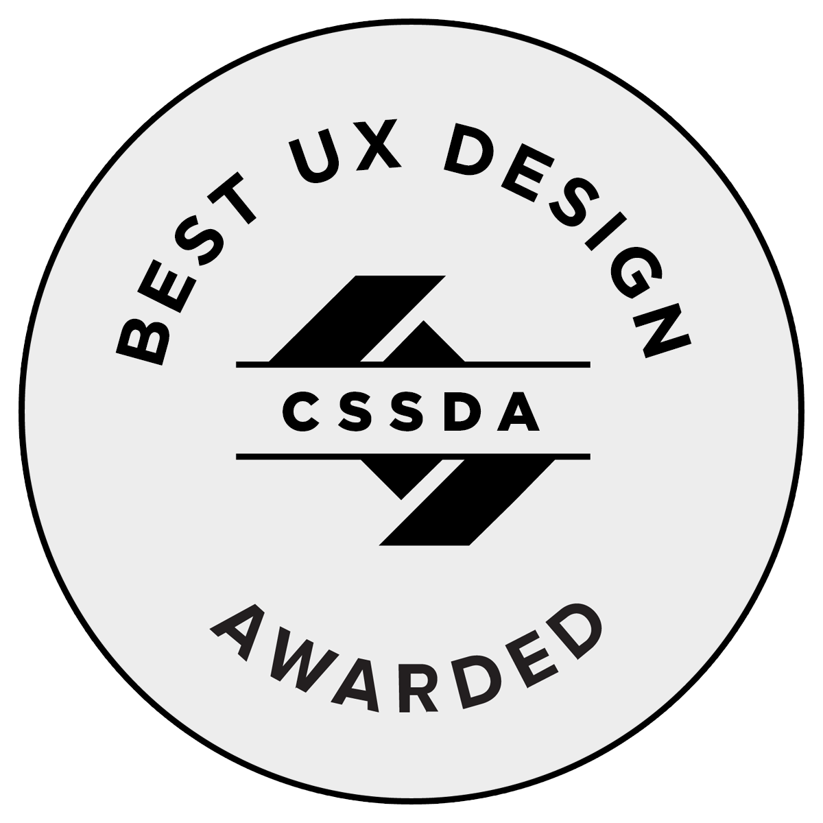 White circular badge with “CSSDA” in the center and the text “Best UX Design Awarded.”