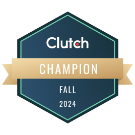 Blue and gold badge with the text “Clutch Champion Fall 2024.”