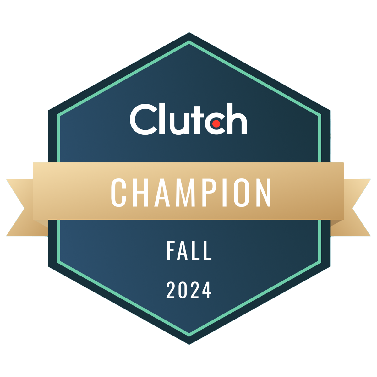 Blue and gold badge with the text “Clutch Champion Fall 2024.”