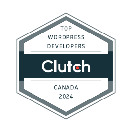 Blue and white badge with the text “Top WordPress Developers - Canada 2024.”
