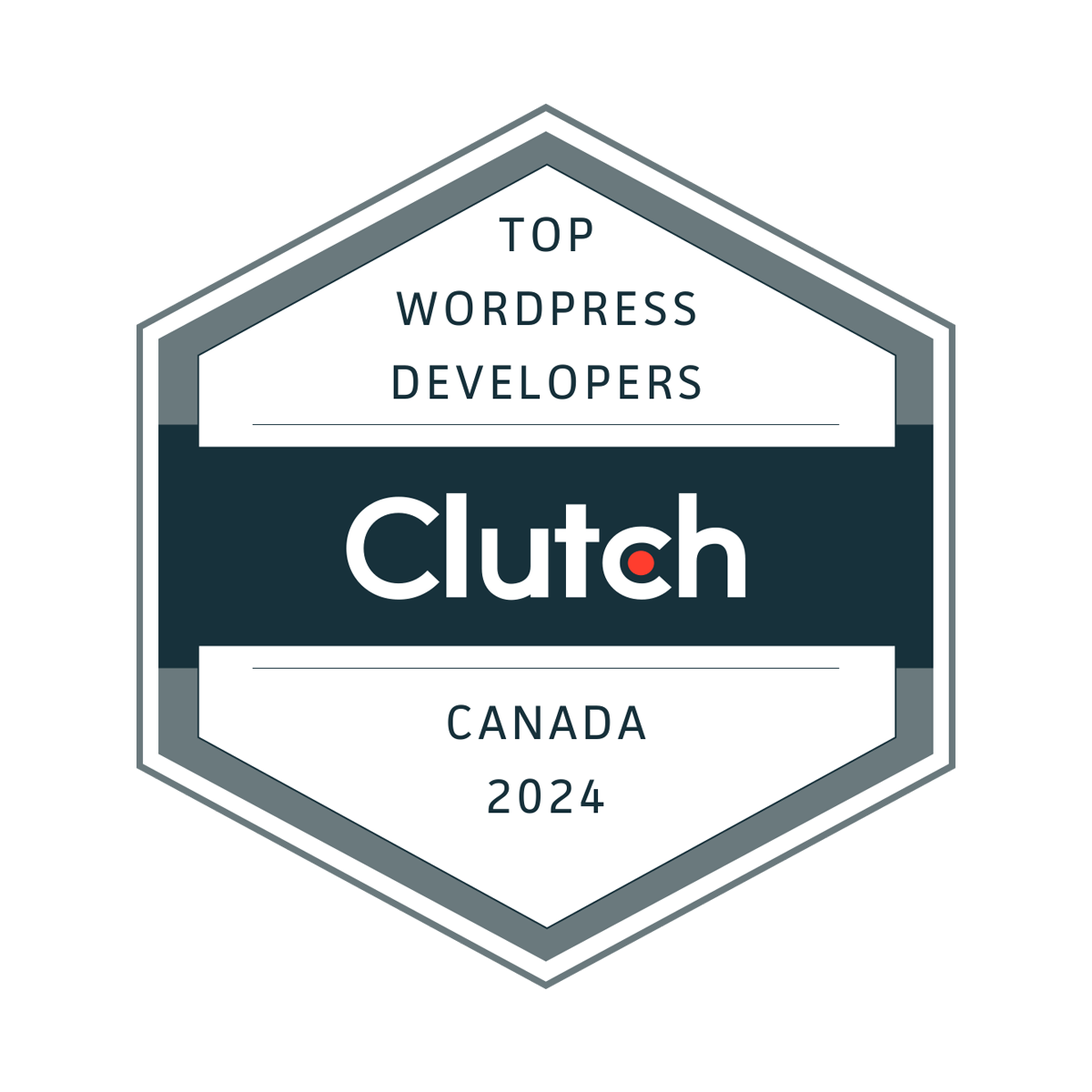 Blue and white badge with the text “Top WordPress Developers - Canada 2024.”