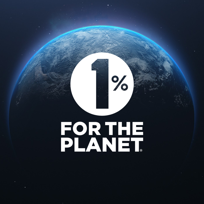 1 percent for the planet logo with a background image of the earth taken from space