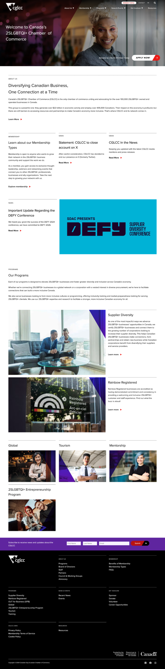 CGLCC homepage screenshot showcasing diversifying canadian business and applying to become a member
