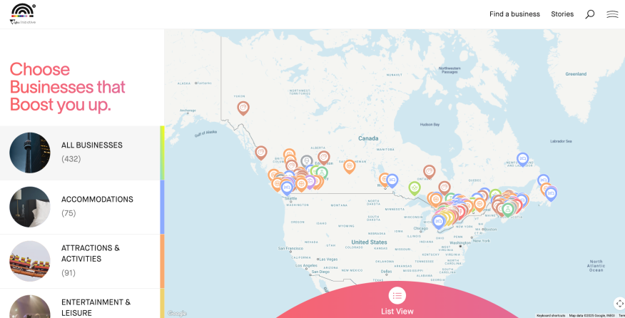 A screenshot of the map of members that are Rainbow Registered across Canada