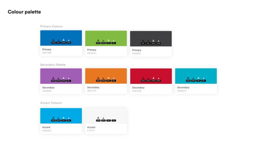 Screenshot of design colours for the COTO brand guidelines