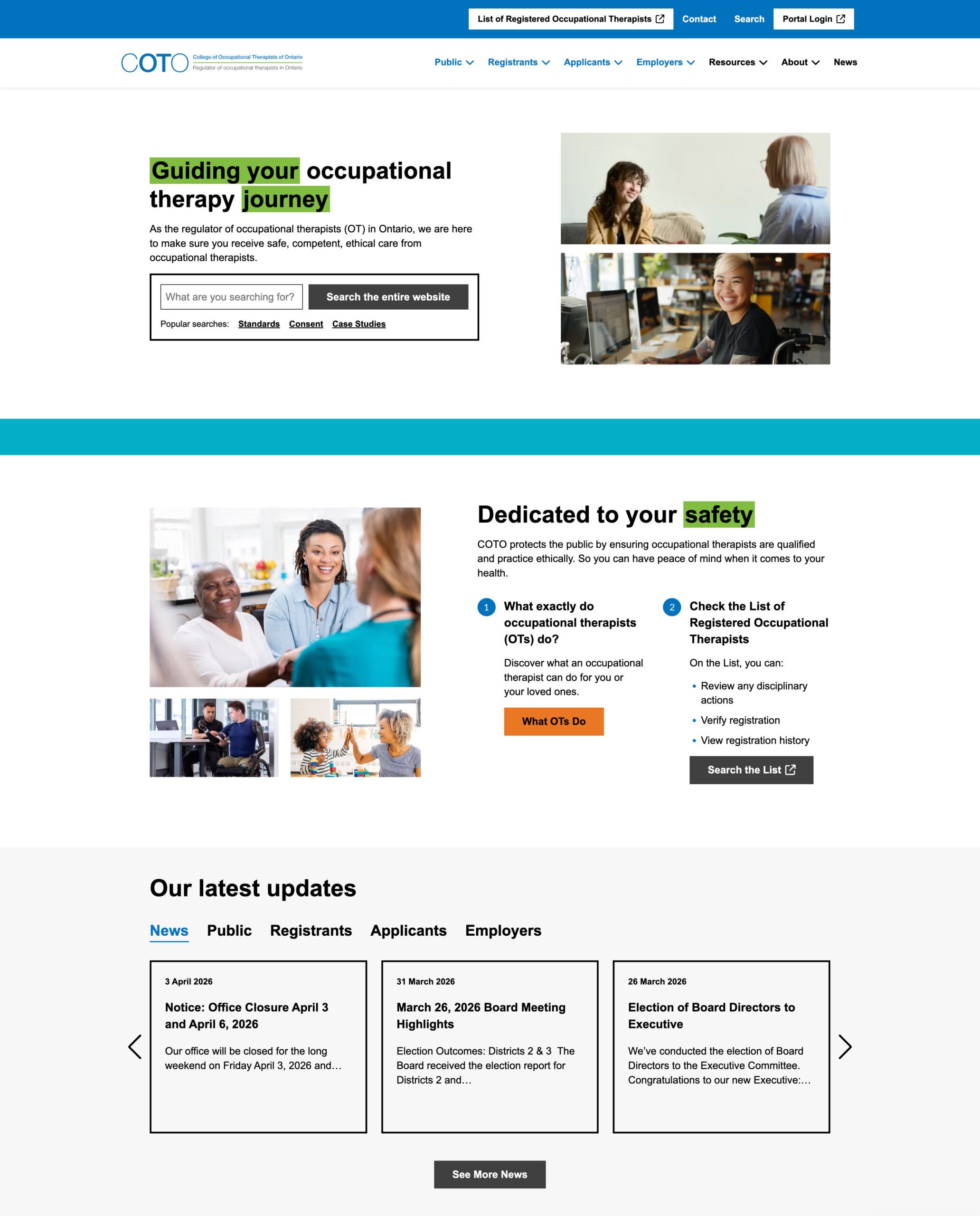 College of Occupational Therapists Website Screenshot