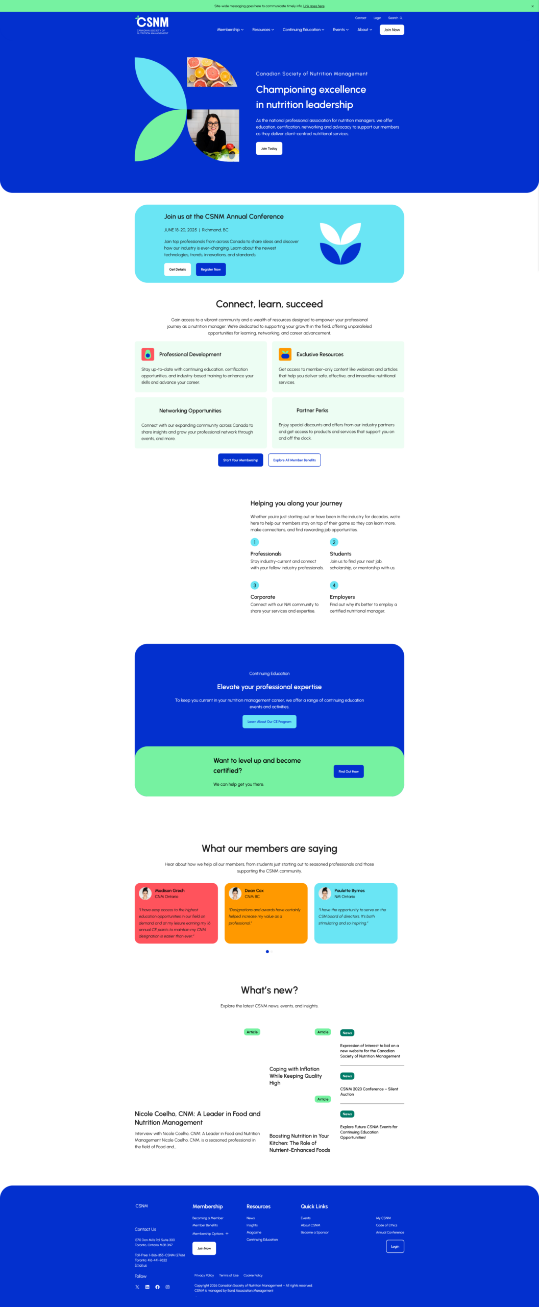 Canadian Society of Nutrition Management Website Screenshot