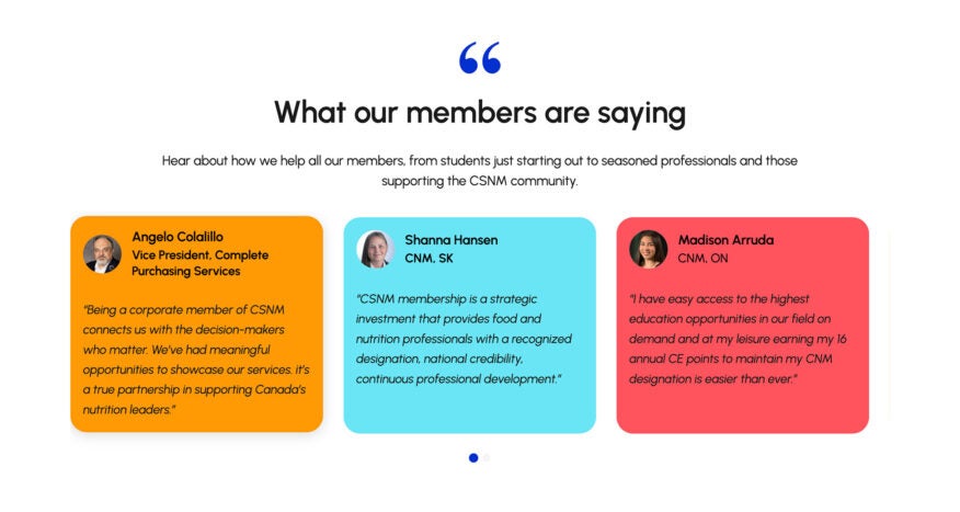 CSNM Member Testimonials Screenshot